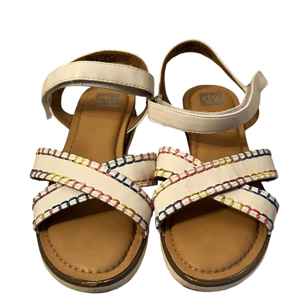 Dolce Vita Dawne Rainbow Whipstitch White Hook and Loop Sandals Size 4
